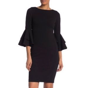 Calvin Klein form fitting bell sleeve dress